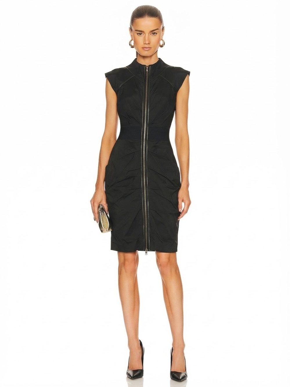 Bebe Black Silk Blend Zip Front Moto Bodycon Dress Size Medium